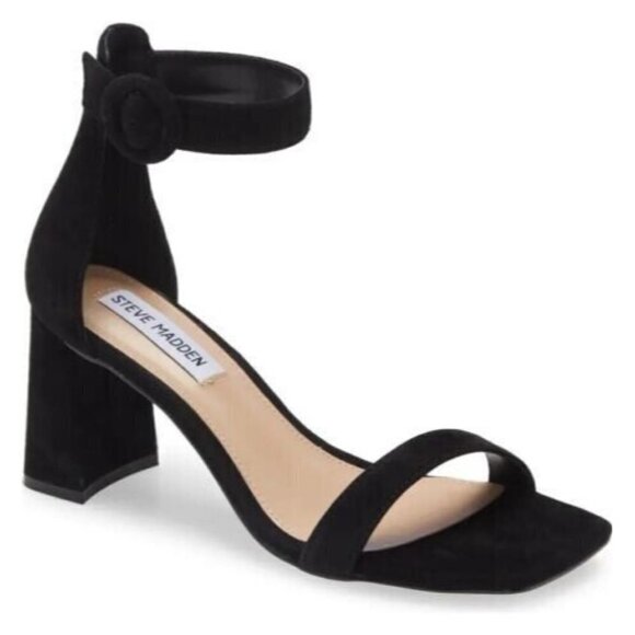 STEVE Madden BNWOT "Reverie" Black Suede Block Heel Sandals Sz 5.5 - Picture 1 of 7